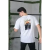 Unisex Bisiklet Yaka Baskılı Oversize T-shirt - Beyaz
