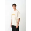 Unisex Bisiklet Yaka Baskılı Oversize T-shirt - Beyaz