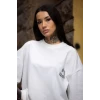 Unisex Bisiklet Yaka Baskılı Oversize T-shirt - Beyaz