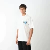 Unisex Bisiklet Yaka Baskılı Oversize T-shirt - Beyaz