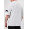 Unisex Bisiklet Yaka Baskılı Oversize T-shirt - Beyaz