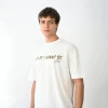 Unisex Bisiklet Yaka Baskılı Oversize T-shirt - Beyaz