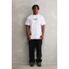 Unisex Bisiklet Yaka Baskılı Oversize T-shirt - Beyaz