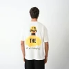 Unisex Bisiklet Yaka Baskılı Oversize T-shirt - Beyaz