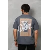 Unisex Bisiklet Yaka Baskılı Oversize T-shirt - Füme