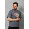 Unisex Bisiklet Yaka Baskılı Oversize T-shirt - Füme