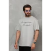 Unisex Bisiklet Yaka Baskılı Oversize T-shirt - Gri