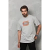 Unisex Bisiklet Yaka Baskılı Oversize T-shirt - Gri