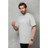 Unisex Bisiklet Yaka Baskılı Oversize T-shirt - Gri