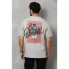 Unisex Bisiklet Yaka Baskılı Oversize T-shirt - Gri