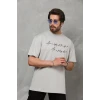 Unisex Bisiklet Yaka Baskılı Oversize T-shirt - Gri