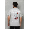 Unisex Bisiklet Yaka Baskılı Oversize T-shirt - Gri