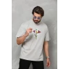 Unisex Bisiklet Yaka Baskılı Oversize T-shirt - Gri