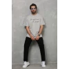 Unisex Bisiklet Yaka Baskılı Oversize T-shirt - Gri