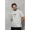 Unisex Bisiklet Yaka Baskılı Oversize T-shirt - Gri