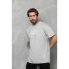 Unisex Bisiklet Yaka Baskılı Oversize T-shirt - Gri