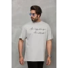 Unisex Bisiklet Yaka Baskılı Oversize T-shirt - Gri