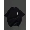 Unisex Bisiklet Yaka Baskılı Oversize T-shirt - Siyah