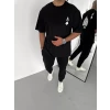 Unisex Bisiklet Yaka Baskılı Oversize T-shirt - Siyah