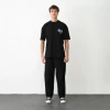 Unisex Bisiklet Yaka Baskılı Oversize T-shirt - Siyah