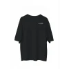 Unisex Bisiklet Yaka Baskılı Oversize T-shirt - Siyah