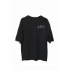 Unisex Bisiklet Yaka Baskılı Oversize T-shirt - Siyah