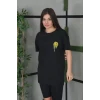 Unisex Bisiklet Yaka Baskılı Oversize T-shirt - Siyah