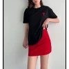 Unisex Bisiklet Yaka Baskılı Oversize T-Shirt - Siyah