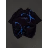 Unisex Bisiklet Yaka Baskılı Oversize T-shirt - Siyah
