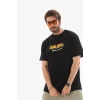 Unisex Bisiklet Yaka Baskılı Oversize T-shirt - Siyah