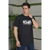 Unisex Bisiklet Yaka Baskılı Oversize T-shirt - Siyah