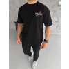Unisex Bisiklet Yaka Baskılı Oversize T-shirt - Siyah