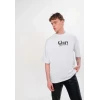Unisex Bisiklet Yaka Baskılı Oversize T-shirt - Siyah