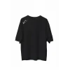 Unisex Bisiklet Yaka Baskılı Oversize T-shirt - Siyah