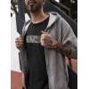 Unisex Bisiklet Yaka Baskılı Oversize T-shirt - Siyah