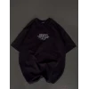 Unisex Bisiklet Yaka Baskılı Oversize T-shirt - Siyah