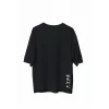 Unisex Bisiklet Yaka Baskılı Oversize T-shirt - Siyah