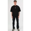 Unisex Bisiklet Yaka Baskılı Oversize T-shirt - Siyah