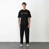 Unisex Bisiklet Yaka Baskılı Oversize T-shirt - Siyah
