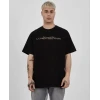 Unisex Bisiklet Yaka Baskılı Oversize T-shirt - Siyah