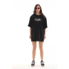 Unisex Bisiklet Yaka Baskılı Oversize T-shirt - Siyah