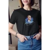 Unisex Bisiklet Yaka Baskılı Oversize T-shirt - Siyah