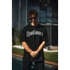 Unisex Bisiklet Yaka Baskılı Oversize T-shirt - Siyah