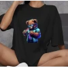 Unisex Bisiklet Yaka Baskılı Oversize T-shirt - Siyah