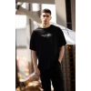 Unisex Bisiklet Yaka Baskılı Oversize T-shirt - Siyah