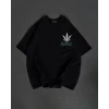 Unisex Bisiklet Yaka Baskılı Oversize T-shirt - Siyah