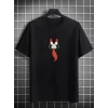 Unisex Bisiklet Yaka Baskılı Oversize T-Shirt - Siyah