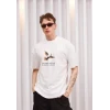 Unisex Bisiklet Yaka Baskılı Oversize T-shirt - Siyah