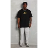 Unisex Bisiklet Yaka Baskılı Oversize T-shirt - Siyah