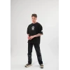 Unisex Bisiklet Yaka Baskılı Oversize T-shirt - Siyah